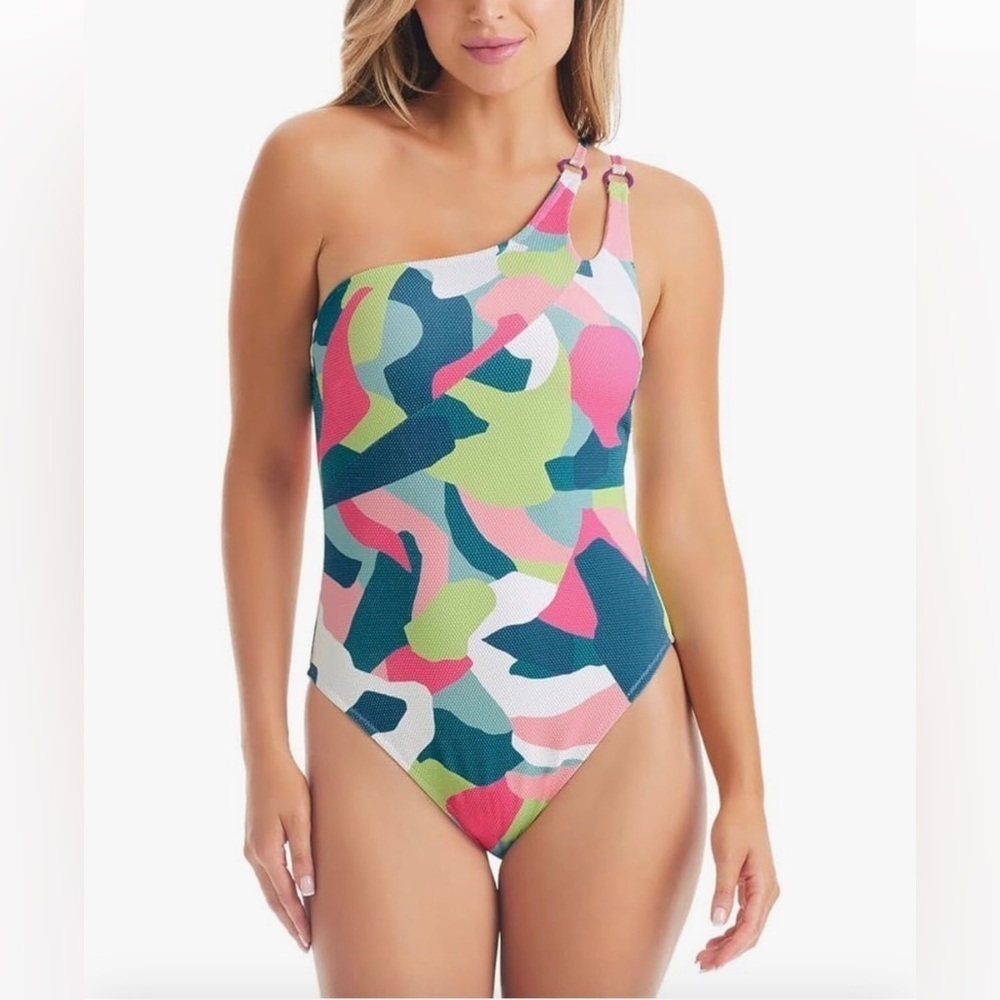 Jessica Simpson Women’s One Piece Swimsuit Size L Pink Green Multi Beachy NWT